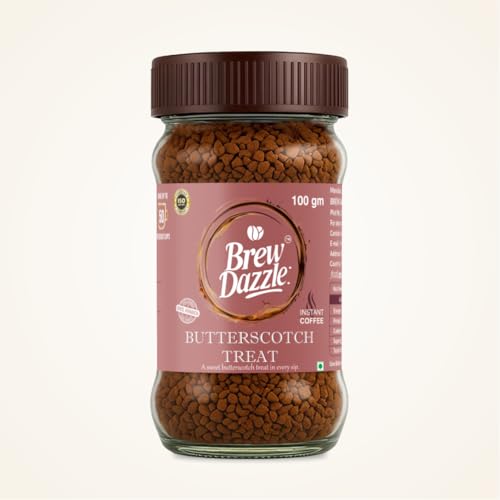 Image of BREW DAZZLE Butterscotch Coffee | Instant Coffee | Rich Flavour Taste & Strong Natural Delightful Coffee Granules | Hot & Cold Coffee Butterscotch Treat | 100% Arabica (100g)