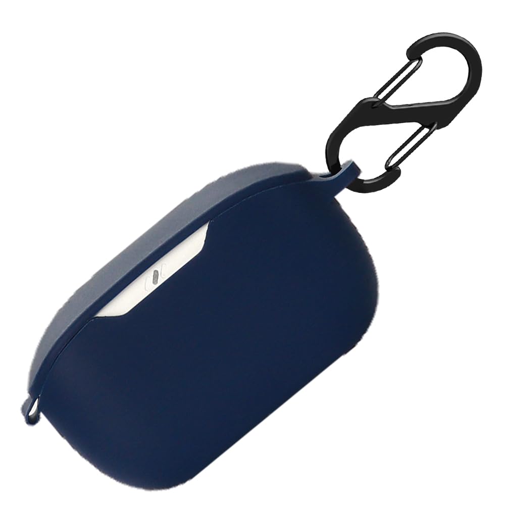 easyBee 2 Pacchi Cover Custodia in Silicone Compatibile con JBL Wave Buds/ JBL Vibe Buds Cuffie Bluetooth e 2 Moschettone Portachiavi, Protezione Completa Antiurto - Nero e Blu