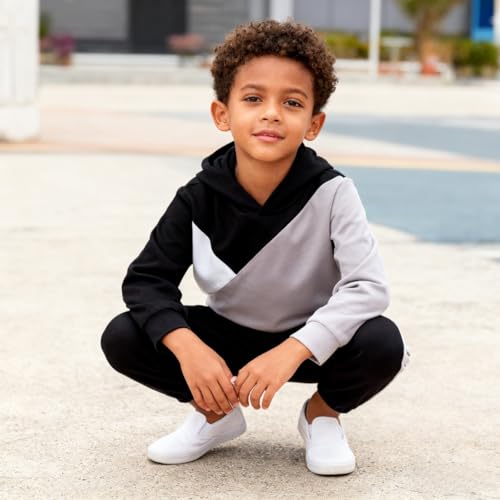 Image of Boys Clothes 2pcs Tween Boy Color Block Hoodie + Pants Little Boys Fall Winter Outfits Set, 4-12 Years