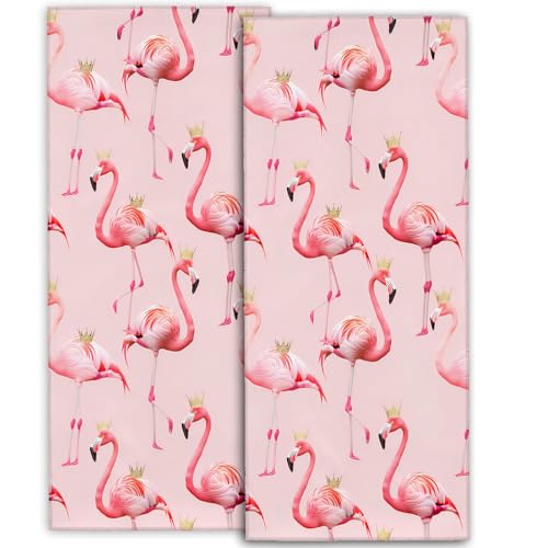 amepay Cute Pink Flamingo Hand Towels - 2 Pack, 14.5" X 28",Soft Microfiber Polyester Towel Set with Romantic Whimsical Pattern,for Modern Bathroom Kitchen Spa Hotel Decor Gifts Women Girls