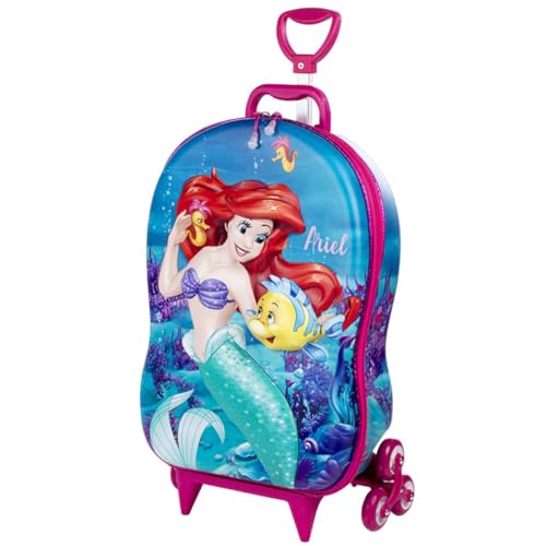 Mochila Rodinha Infantil Pequena Sereia Princesa Disney Maxtoy