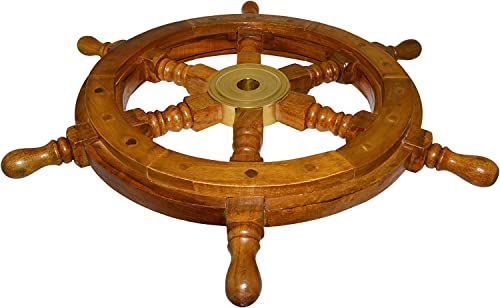 Ectoria Ship Wheel Wooden: Pirate Boat Wheel Nautical Fishing (15" Diameter) #TOP2