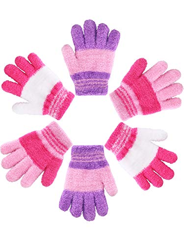 EBOOT 3 Pairs Kids Winter Knit Gloves Stretchy Full Finger Fluffy Mittens for Toddler Boys Girls 1-11 Years4