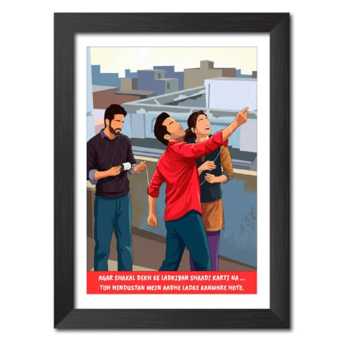 Image of TenorArts Bareilly ki Barfi Quotes Poster Bollywood Movie Vector Art Vector Art Posters Photo Framed Painting With Black Wooden Textures (12inches x 9inches)