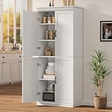IDEALHOUSE Pantry Cabinet,70' Tall Kitchen Pantry Cabinet with Doors and Adjustable Shelves, Freestanding Cupboard, Tall Storage Cabinet for Bathroom, Dining Room, Living Room (Antique White)
