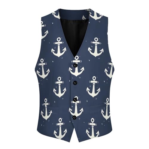 Sea Pattern in Anchors Navy Beach Men's Suit Vests Business Formal Dress V-Neck Waistcoat Tops with 2 Pockets4