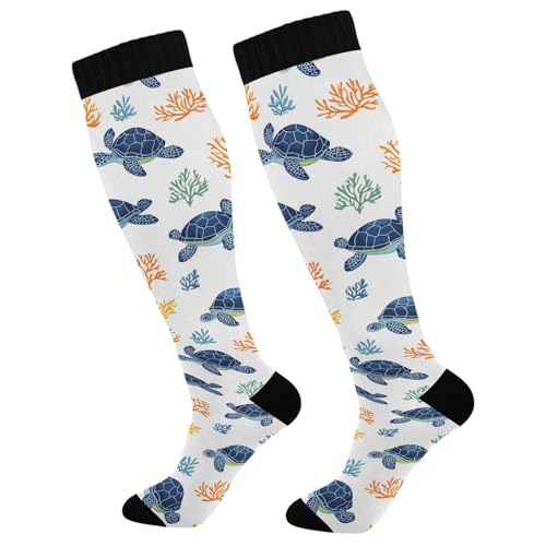 Image of Pigsaly Various Forms Sea Turtle Women's Knee High Socks Blue Ocean Waves Compression Socks Unisex Casual Athletic Tube Sock Outdoor Sport Socks For Running Hiking Travel