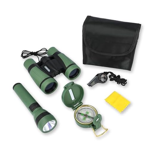 Carson Adventure Pak contém binóculos de campo infantil de 30 mm, bússola Lensática, lanterna e apito de sinal com termômetro embutido (HU-401), Multi, 4.2" x 2.3" x 1.5"