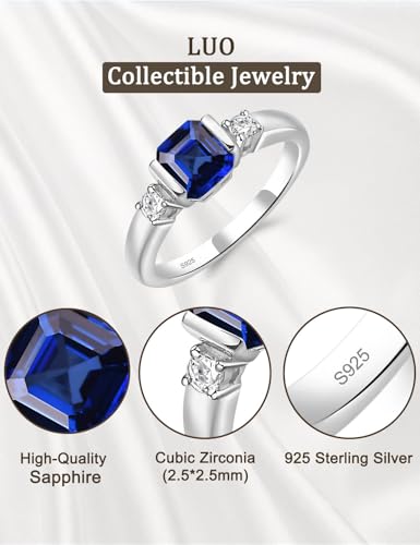 LUO 925 Sterling Silver Asscher Cut Gemstone Ring For Women, 6X6 MM Half Bezel 3 Stones Promise Engagement Ring2
