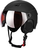Skihelm Snowboard Helm Unisex Ski Helmet mit Visier Erwachsene Skihelm Herren Damen mit Visor 12 Lüftungsöffnungen schwarz