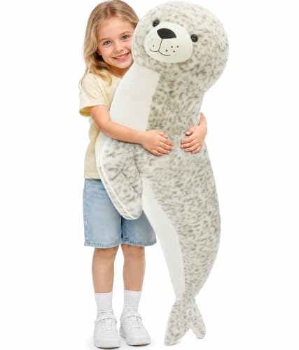 Image of BENINY 43 inch Giant Leopard Seal Stuffed Animal, Soft Plush Pillow