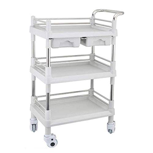 LNDDP Carrello da Parrucchiere per Spa di Bellezza con Salone Extra-Large Bianco a 3 Piani, Carrello con cassetti, Carrello Medico per trattamenti Dentisti, 76 × 53 × 98 cm