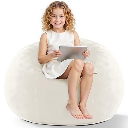 HABUTWAY 2FT Bean Bag Chair, 2' Beanbags Small Bean Bag Chairs with Filling, Teardrop Bean Bag Chair Luxurious Velvet Ultra Soft Fur with Removable Cover (Beige)