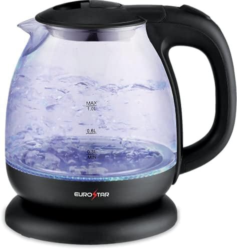 EUROSTAR EKG100BK 1.0L Glass Electric Kettle, Black