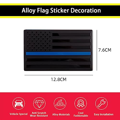 Image of XMUINT Metal American Flag Emblem, 2 Packs 5 inch USA Car Military Patriotic Sticker, Alloy Bumper Fender Door Window Trunk Engine Hood Decal for Car Truck SUV Matte Black Blue Line