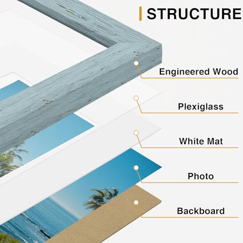 Image of Vittanly 15 Pack Picture Frames Collage Wall Decor for Mounting or Tabletop Display, Gallery Frame Set for Family, Multi Sizes Including 3pcs 8x10, 6pcs 5x7, 6pcs 4x6, Rustic Blue