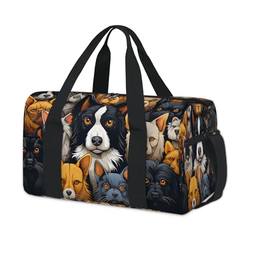 Cartoon Animal Dog Pattern Sports Duffle Bag for Women Men Waterproof Overnight Weekender Bag with Adjustable Strap Travel Tote Bags for Beach Yoga Work Dance Swim