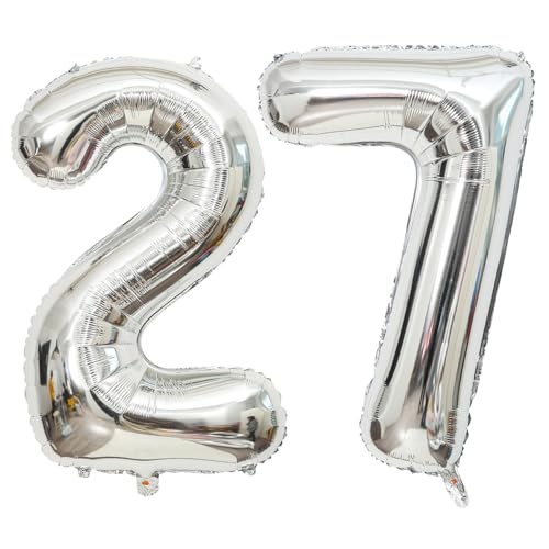 40インチ 大きい 数字 バルーン 27 シルバー ナンバー バルーン 誕生日 数字 風船 約100cm ハッピーバースデー 前撮り 結婚式パーティー 記念日 ウェディング お祝い 飾り