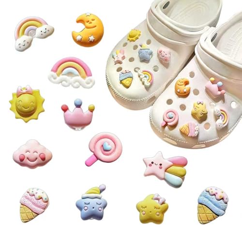 Biliant 12 piezas de adornos para zapatos de zuecos, joyería para zapatos, alfileres para zapatos, colgantes para zapatos, adorno de PVC para zapatos para niñas, mujeres, niños