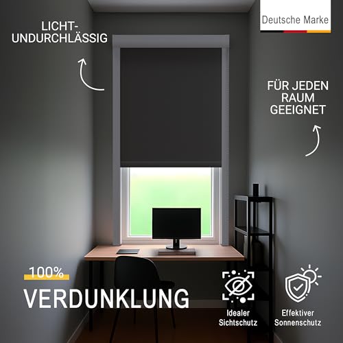 Sol Royal Kassettenrollo mit Führungsschiene SolReflect K24 60x175 cm Anthrazit - Blackout Thermorollo seitliche Führungsschienen - Befestigung ohne Bohren - Verdunkelungsrollo 60cm breit