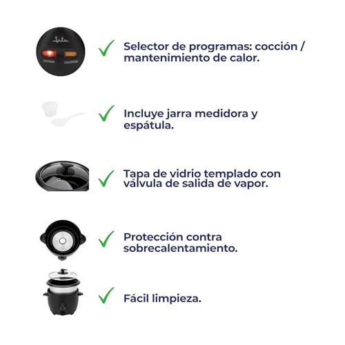 JATA JEAR2528 - Arrocera Eléctrica Capacidad 2.8 litros. 1000 W. Funciones: Cocción y Mantenimiento del Calor. Depósito Extraíble y Antiadherente. Apagado Automático. Incluye Jarra y Espátula - imagen 6