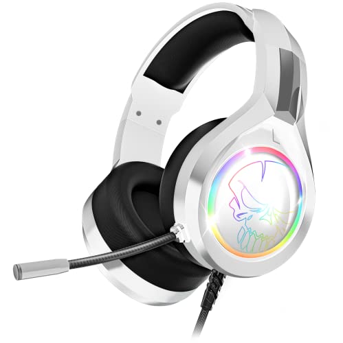 SPIRIT OF GAMER - PRO H8 | Biały przewodowy zestaw słuchawkowy do gier RGB z mikrofonem | Kompatybilny z PS5, PS4, Xbox, Switch i PC | Dźwięk stereo 2.0 | Wyjście USB i gniazdo | Wkładka ze sztucznej