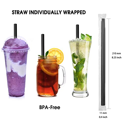 [100 Pcs] Boba Smoothie Individually Wrapped Straws - Jumbo Large Plastic Disposable Bubble Tea Milkshake Black Drinking Straws(8.2" Long And 0.43" Diameter) #TOP1