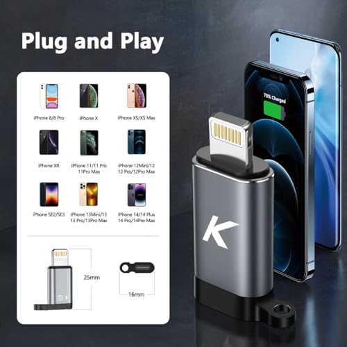 Image of Kinsound USB Type C Female to Lighting Adapter Converter with 30W PD Fast Charging, Data Transfer & Audio Connector for iPhone 13 12 11 Airpods iOS Device