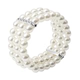 Coolrunner Ladies 3 Rows Faux Pearls Accent Off White Stretch Wrist Bracelet Jewelry