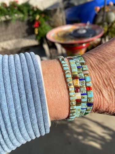 Tila Flat Beaded Bracelets Set for Women, 4Pcs Trendy Handmade Miyuki Glass Stack Beads Stretch Bracelet Festive Holiday Accessories Jewelry Gift.3