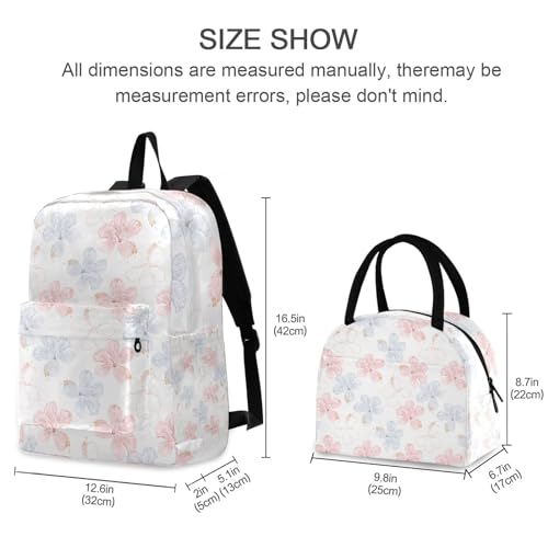 Backpack for Kids, Hibiscus-flowers-floral-print School Backpack with Lunch Box, Boys Girls Bookbag Set for Elementary2