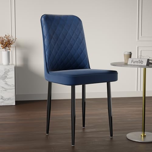 Image of IKON Premium Velvet Dining Chair with Cushioned Seat & Metal Legs | Premium Accent Chair for Living Room, Bedroom & Balcony | D.I.Y (Midnight Blue)