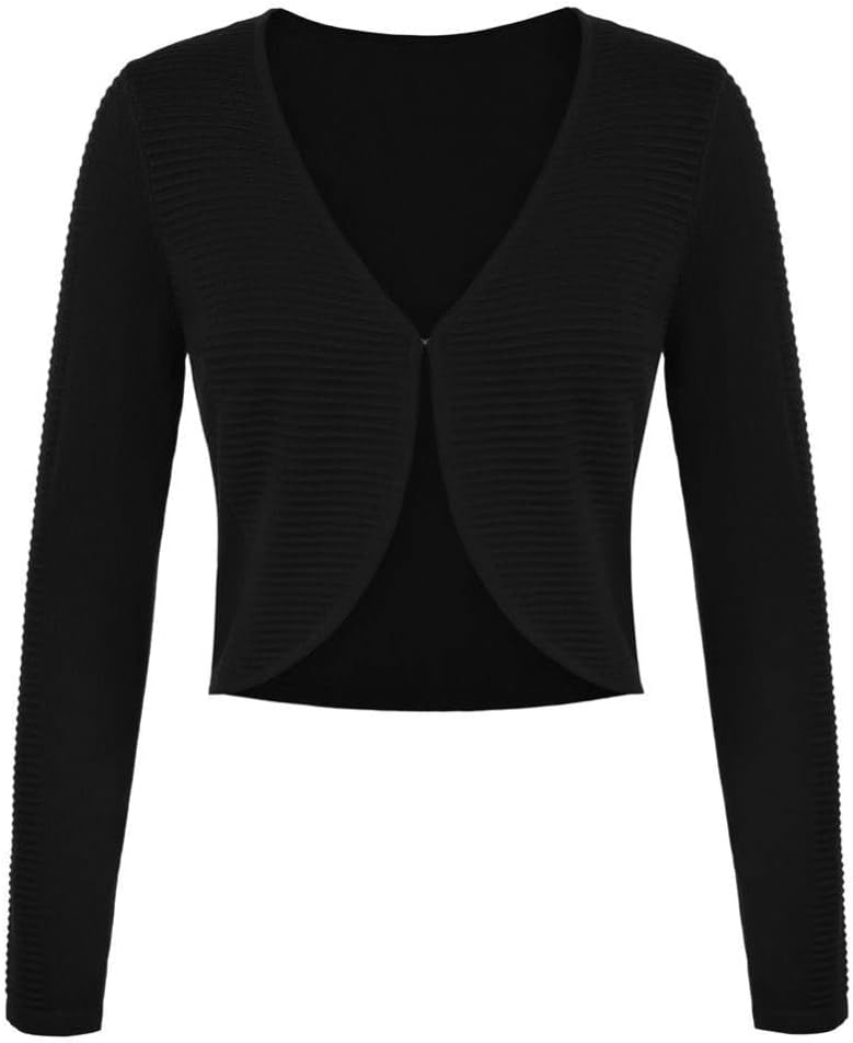 Women's Knitted Cardigan Sweater - Fashion Women Horizontal Ribbed Bolero Long Sleeve V Neck Irregular Hem Knitted