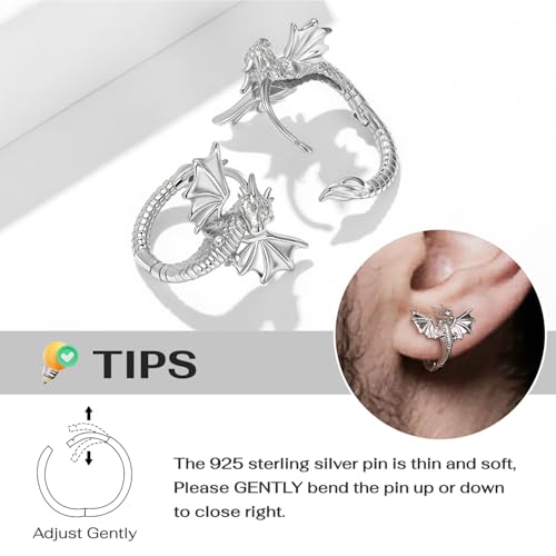 WOSTU Dragon Hoop Earrings with Sterling Silver Posts - Vintage Gothic Animal Huggie Earrings for Men Women, Hypoallergenic Ear Buckles Lightweight Punk Rock Jewelry Gift4