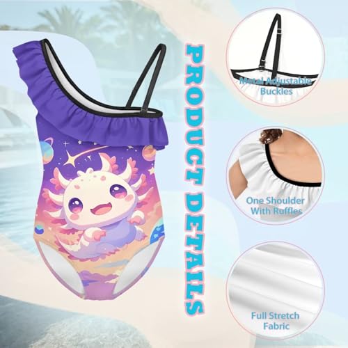 Girls One Piece Swimsuit Ruffle One Shoulder Bathing Suit with Adjustable Strap Quick Dry Beach Swim Suit for 3-143