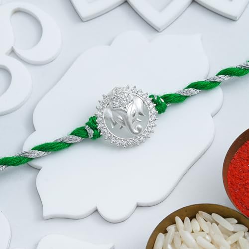 Image of eCraftIndia Ganesha Rakhi for Brother Bhaiya Bhai with Best Bro Ever Fridge Magnet | Roli Chawal Pack