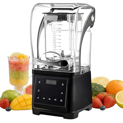 Batidora Para Hacer Batidos De 1,8 L, Batidora De Zumo Eléctrica De 2200 W Con Cuchillo De 6 Hojas Y Protector Insonorizado Con Pantalla Lcd, Batidoras De Pie Comercial Para Batidos, Extracto Black