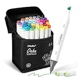 Ohuhu 40-Color Dual Tips Permanent Marker Pens Art Markers for Kids, Highlighter Pen with Carrying Case for Drawing Sketching Adult Coloring Highlighting and Underlining, Back to School Art Supplies