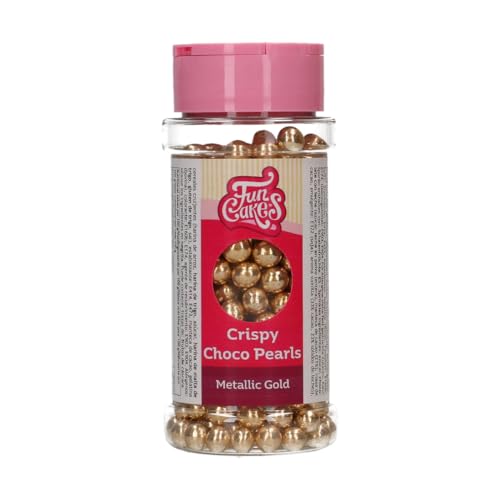 FunCakes Crispy Choco Pearls - Metallic Gold, Oro - Decorazioni di Cioccolato Commestibili, Ottime per Decorare Torte, Cupcake, Biscotti e Pasticcini - Decorazione di Torte e Cupcake - 60 g