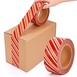 FYSUIMU 55 Yard Christmas Kraft Paper Packing Tape Waterproof Shipping Tape Red Xmas Candy Striped Gift Wrapping Tapes for Small Business DIY Crafts Box Carton Decor
