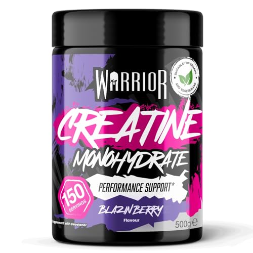 Warrior Flavoured Creatine Monohydrate Powder 500g (150 Servings) Creatine Powder Drink Creatine for Performance Strength & Recovery (Not Creatine Gummies or Tablets) Blazin Berry