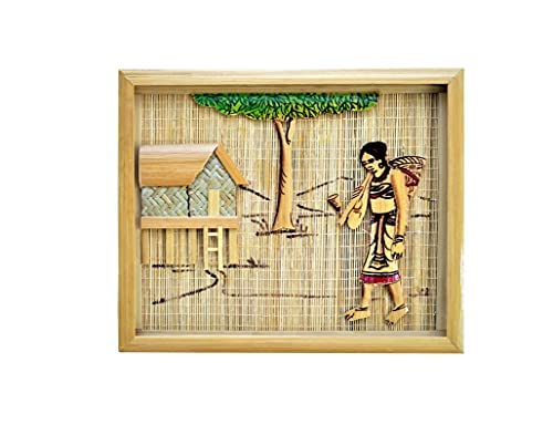 Image of Painting Of Tribal area Culture Village Life Bamboo Design Handicrafted Mordern Interior Wall Hangings For Living Room And Guest Room Home Decor Items And Wall Decor (Frame) 23 * 21 Cm