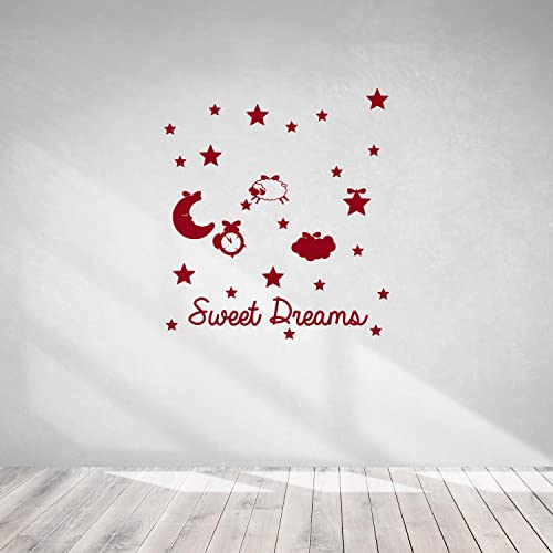 Wall Sticker-Sweet Dreams Bedroom Nursery-Wall Decal Stars Sheep-Nursery Child Room Wall Stickers Decor-Removable Wall Decals-0-152Bgn03Ch-11X12.7 In #TOP3