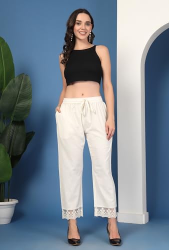 Image of Pistaa's Women's Pure Cotton Regular Hem Design Solid Palazzos