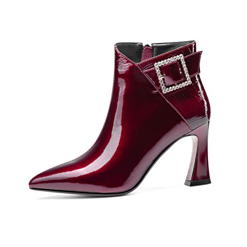 TinaCus Botas femininas feitas à mão em couro envernizado bico fino sexy salto alto zíper lateral pl