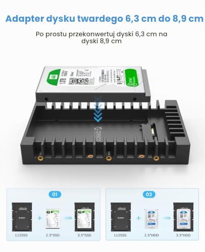[5 sztuk] ORICO 2,5" na 3,5" wewnętrzny adapter dysku twardego konwerter ramka montażowa ramka wymienna, do 2,5 cala SATA HDD lub SSD 7/9,5/12,5 mm, nie wymaga kabla (1125SS) czarny