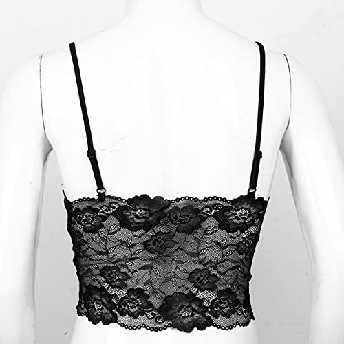 Yihuimin Men's Sissy Floral Lace Sleeveless Deep V Neck Muscle Crop Top Vest Camisole Undershirt Black X-Large #TOP6