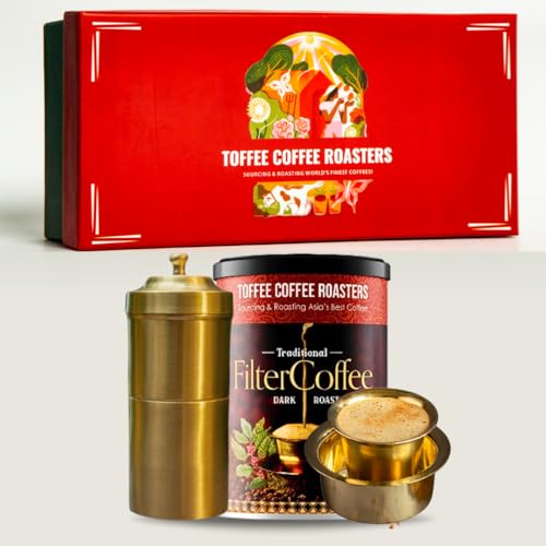 Image of Toffee Coffee Roasters- South Indian Filter Coffee Gift Set | Filter Coffee (200 gms) + Brass Filter Maker + Brass Filter Dabara