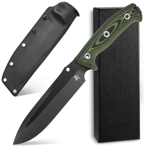 Sitivien ST11 Fixed Blade Knife DC53 Stonewashed Steel Blade Double Color G10 Handle Full Tang Knife for Outdoor Camping Hiking Hunting Fishing(Black)