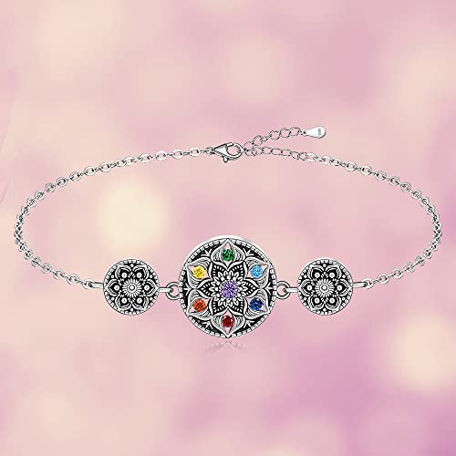 Fenthring Chakra Bracelets for Women Yoga Lotus Mandala 7 Chakra Bracelet Sterling Silver Protection Anxiety Balance Lotus Flower Meditation Gifts4